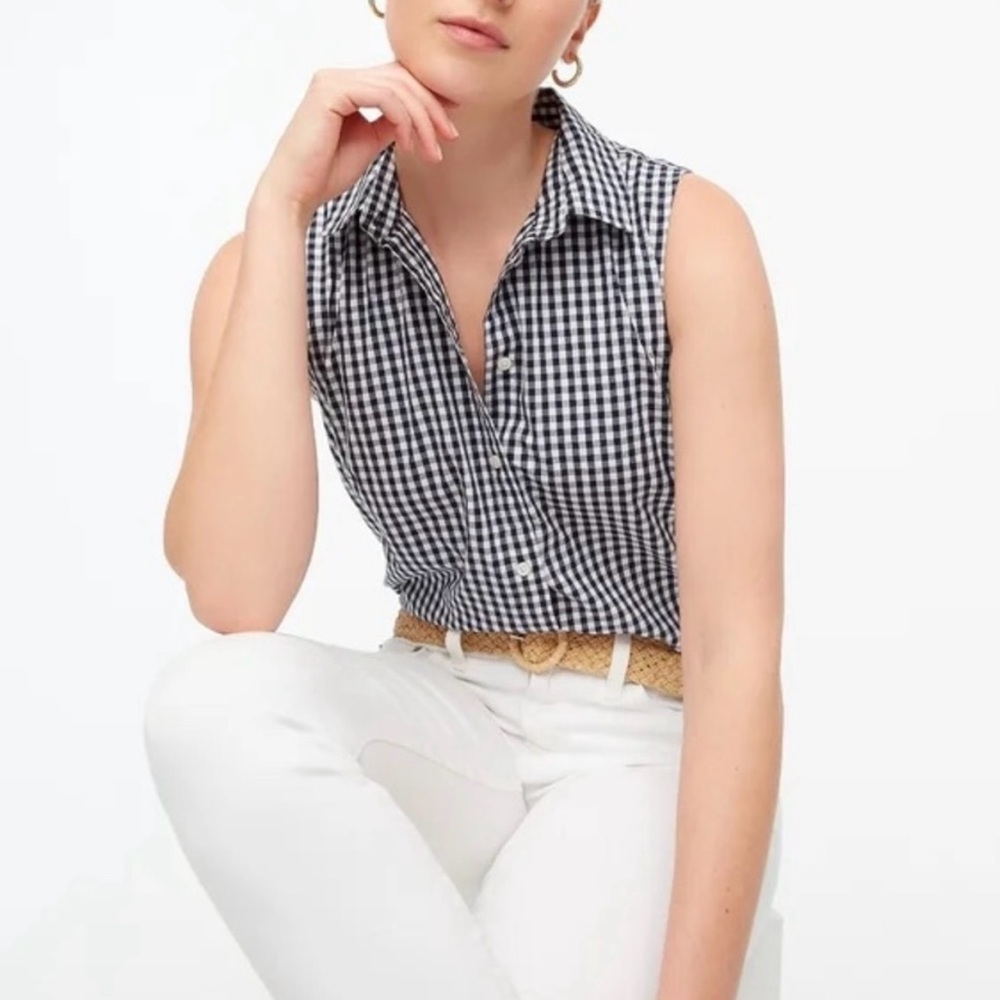 J. Crew Black and White Gingham Sleeveless Shirt Signature Fit Size XL